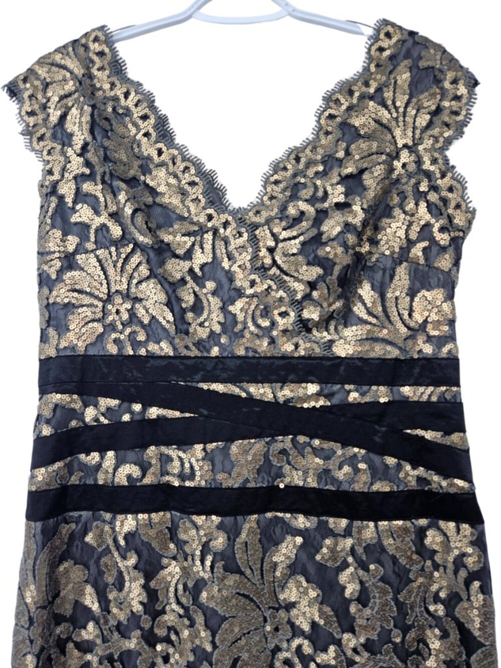 Tadashi Shoji Paillette Embroidered Lace Banded Dress Women's 12 Party Cocktail - Picture 4 of 11